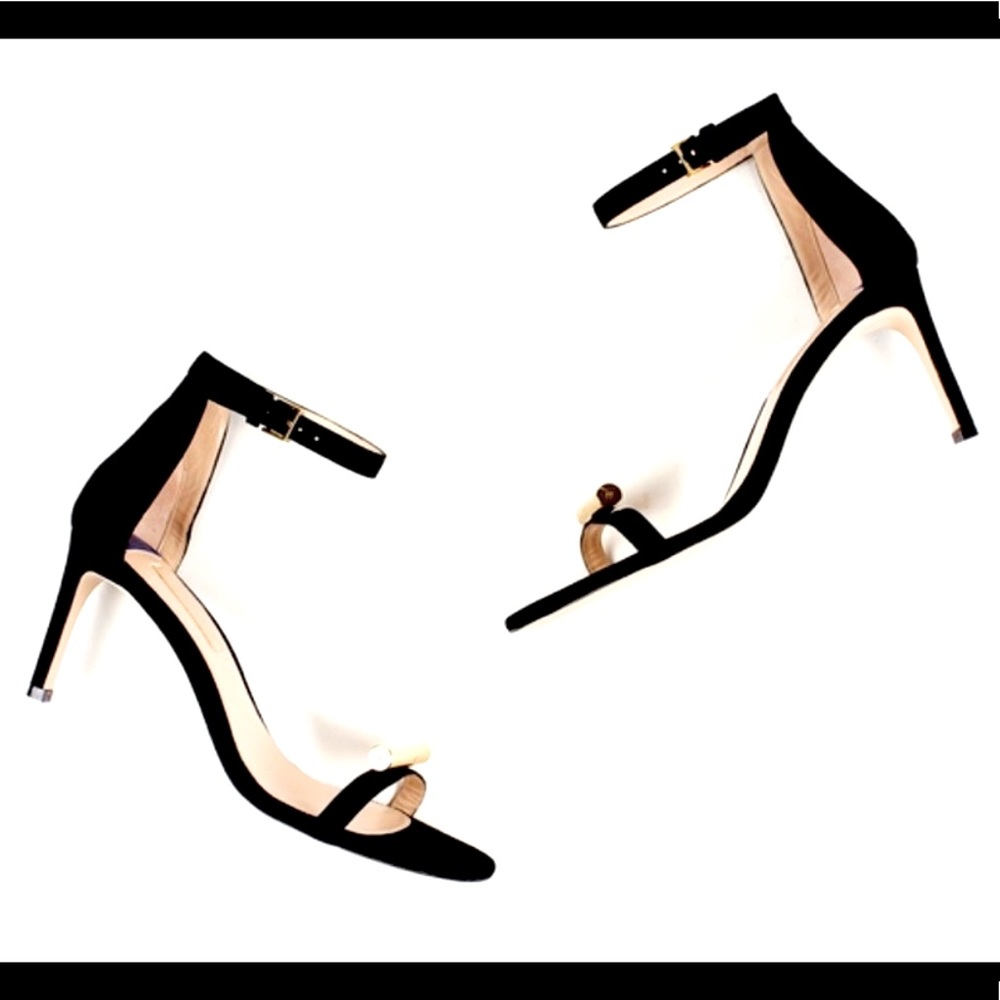 ❤️STUART WEITZMAN BLACK SUEDE SANDAL GOLD TONE HARDWARE 8.5